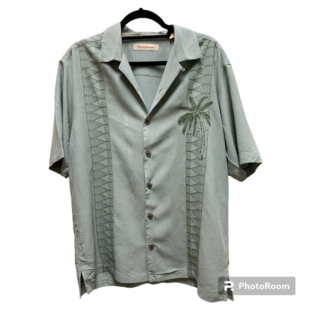 Tommy Bahama 100% Silk Green Hawaiian Shirt Medium Palm Trees
